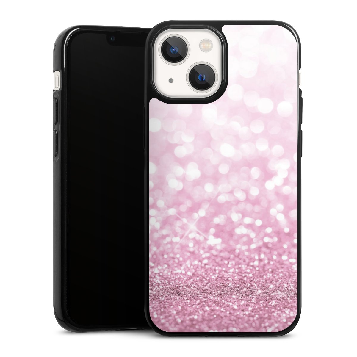 iPhone 13 Mini Handy Silikon Hülle Case schwarz Handyhülle Glitzer Pink Shine