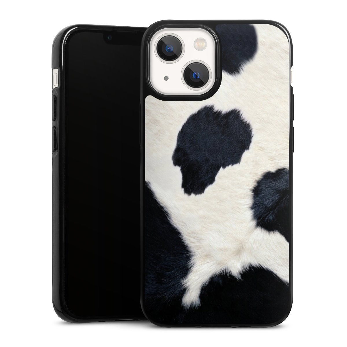 iPhone 13 Mini Handy Silikon Hülle Case schwarz Handyhülle Animal Look Animal Print Cow Skin