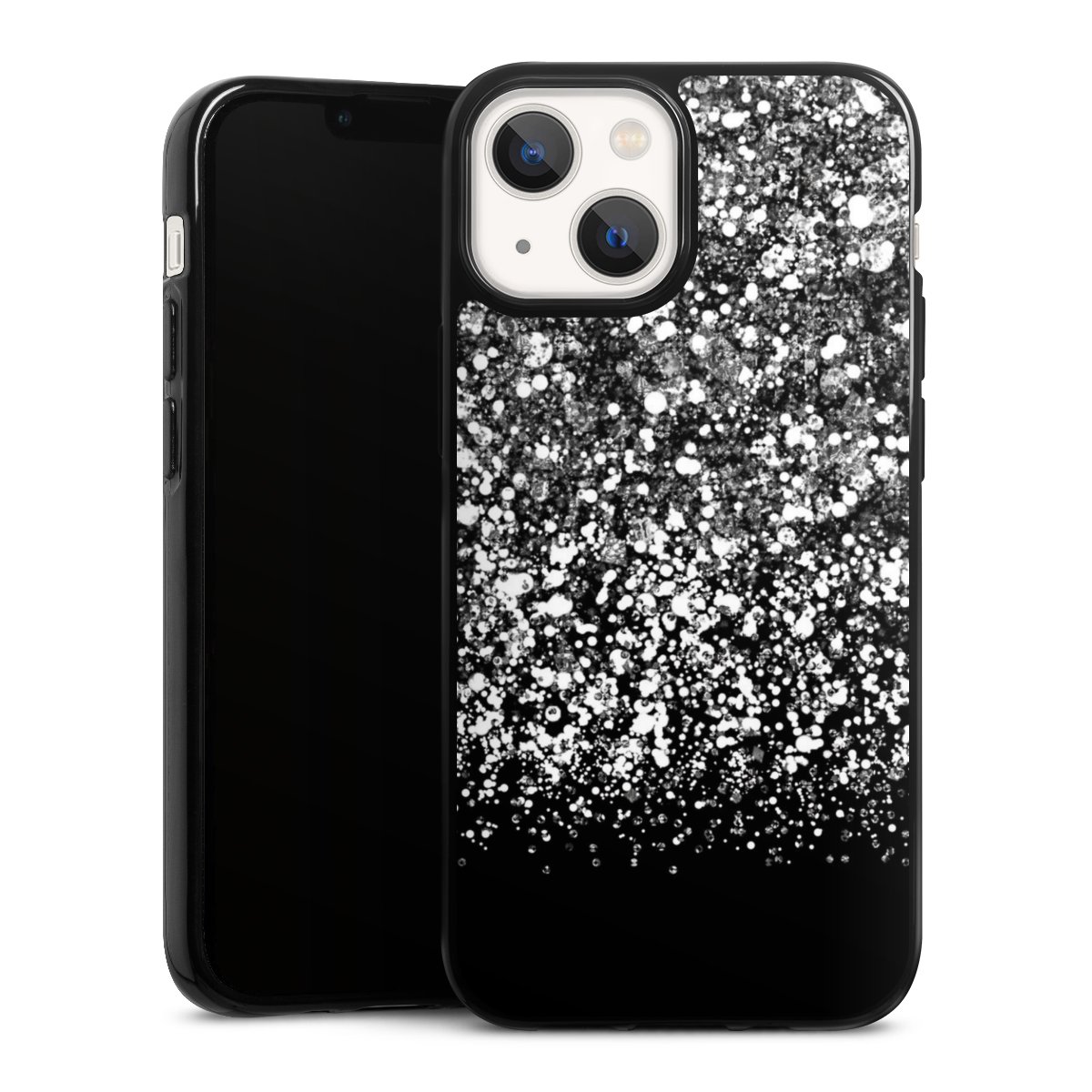 iPhone 13 Mini Handy Silikon Hülle Case schwarz Handyhülle Glitzer Snowflake Muster