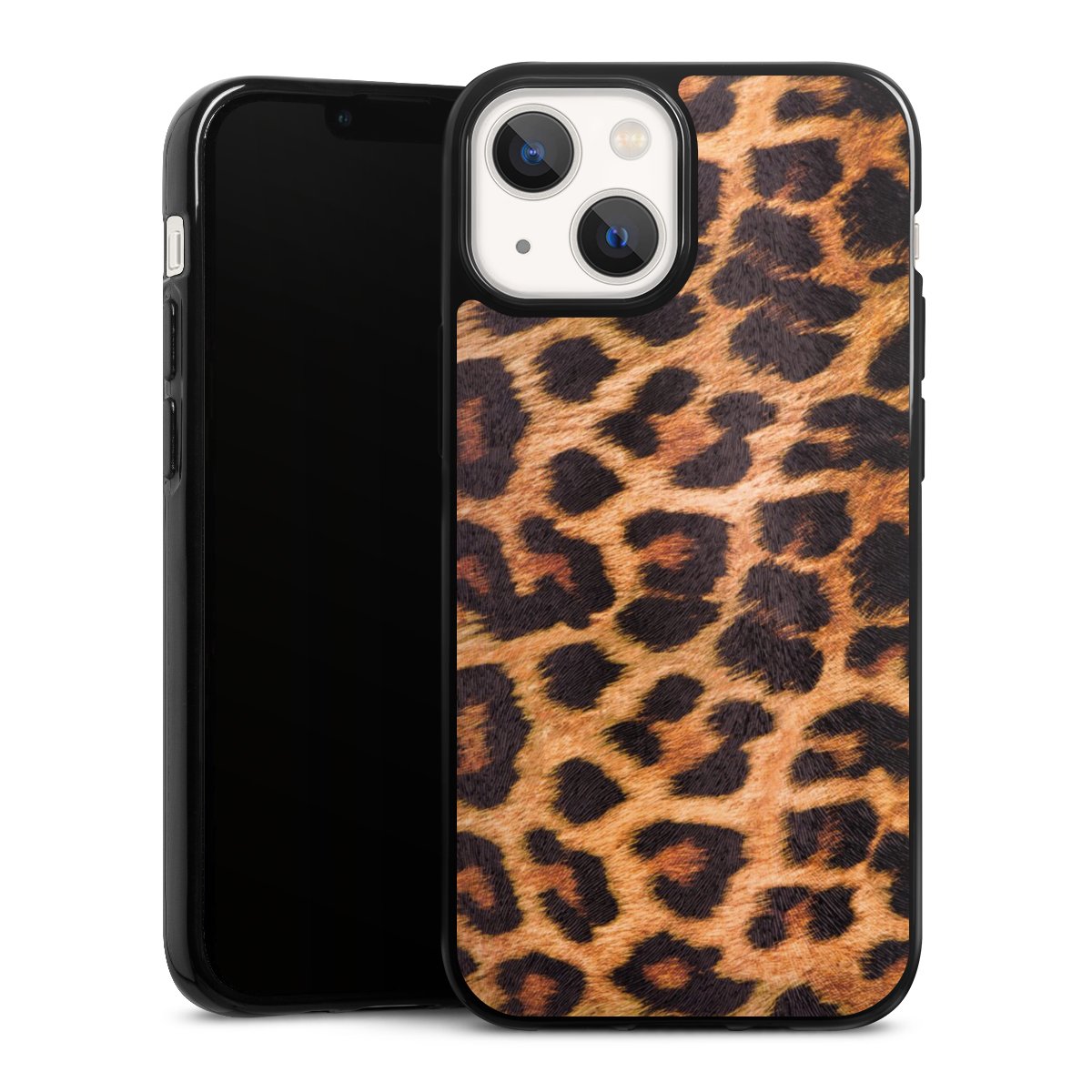 iPhone 13 Mini Handy Silikon Hülle Case schwarz Handyhülle Animal Print Leopard Fur