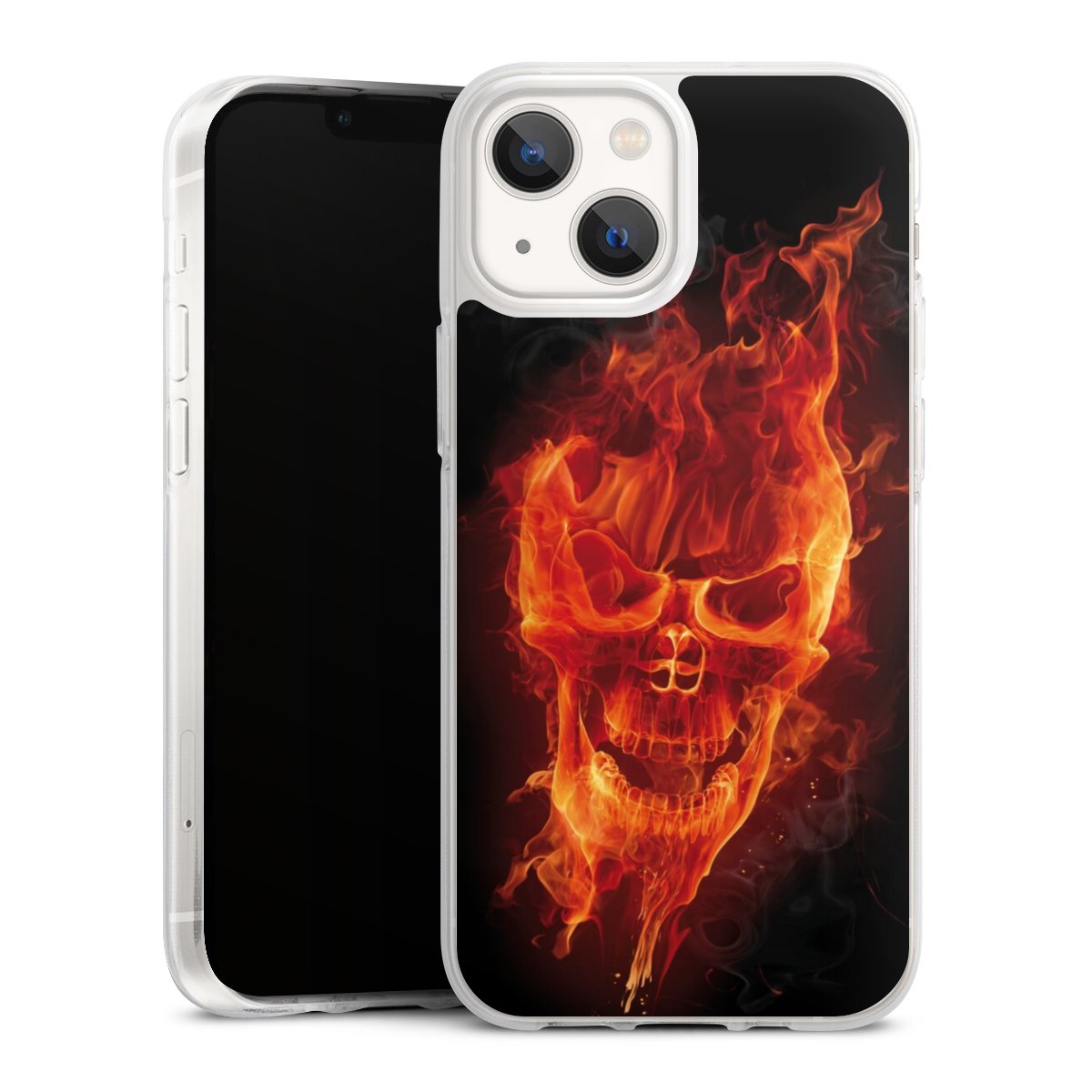 iPhone 13 Mini Handy Silikon Hülle Case transparent Handyhülle Totenkopf Skull Fire Silikon Case