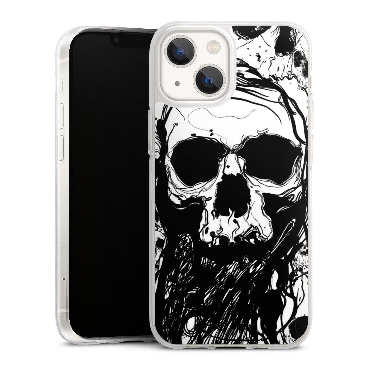 iPhone 13 Mini Handy Silikon Hülle Case transparent Handyhülle Totenkopf Halloween Silikon Case