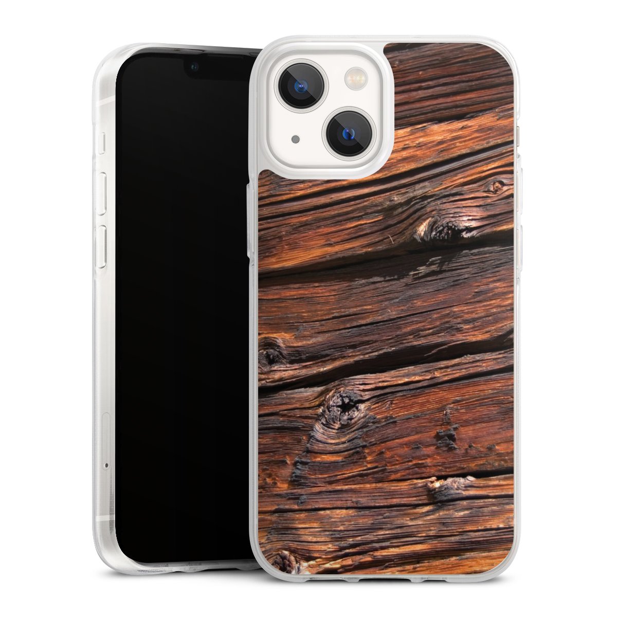 iPhone 13 Mini Handy Silikon Hülle Case transparent Handyhülle Beams Wooden Look Wood Silikon Case