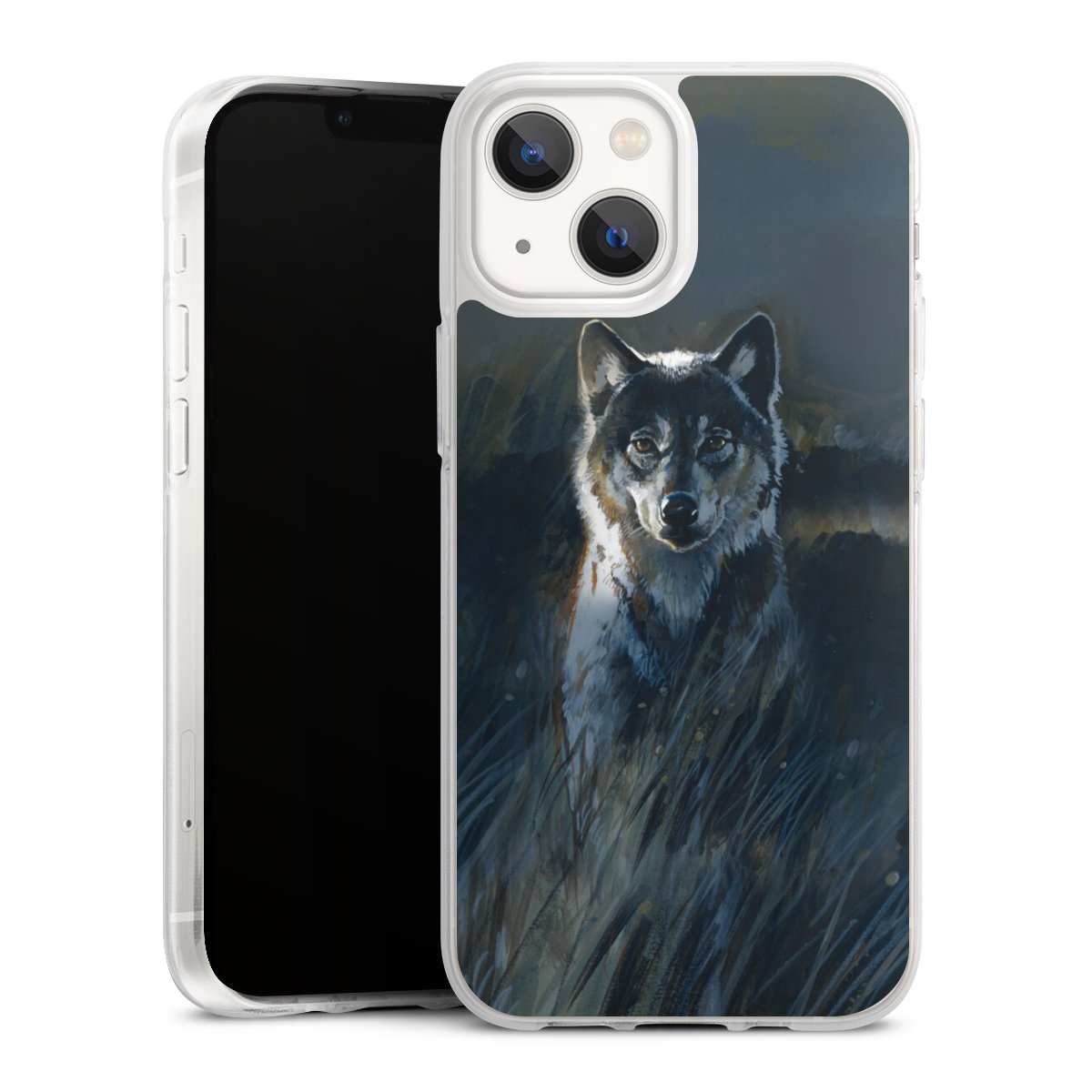 iPhone 13 Mini Handy Silikon Hülle Case transparent Handyhülle Nature Wolf Painting Silikon Case