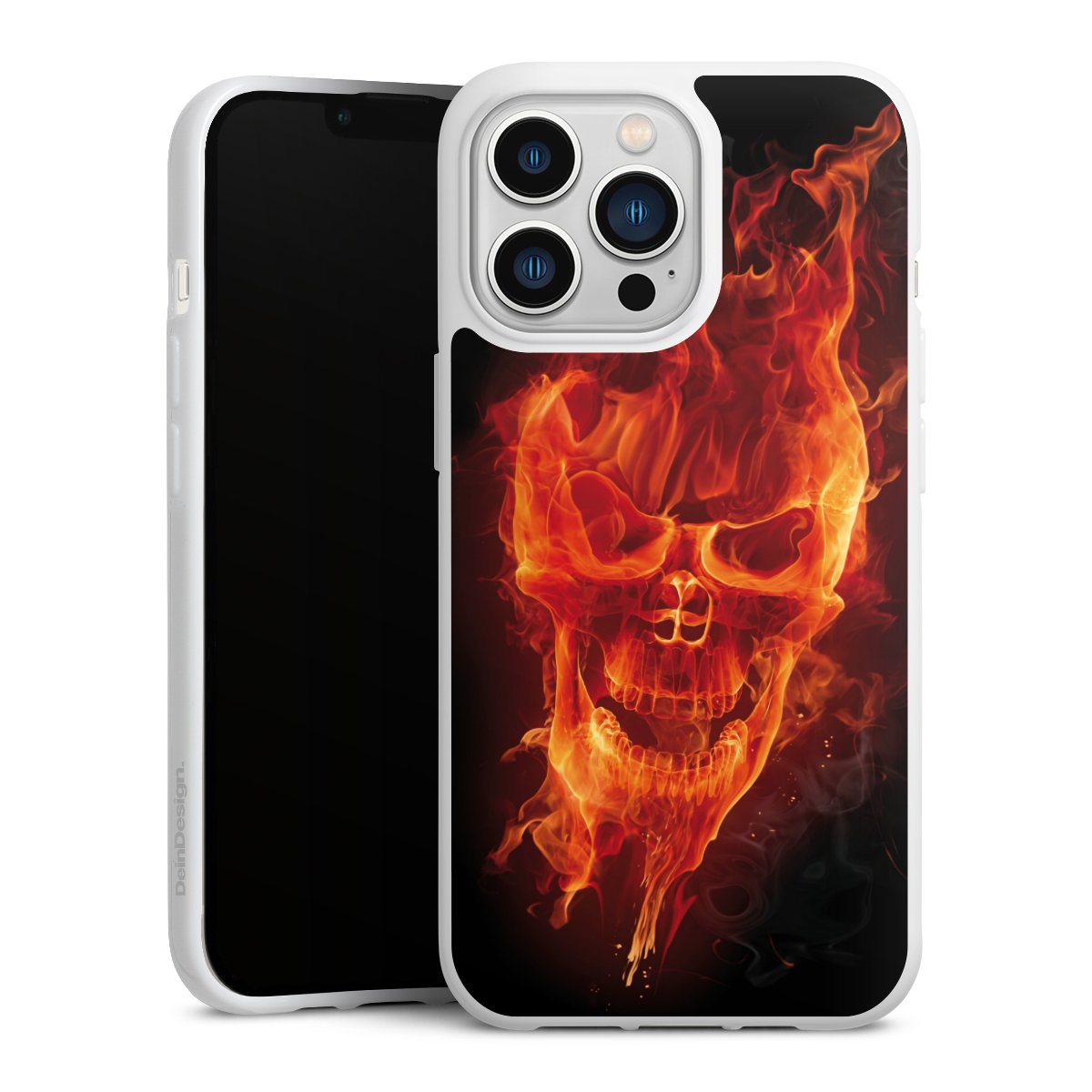 iPhone 13 Pro Handy Silikon Hülle Case weiß Handyhülle Totenkopf Skull Fire Silikon Case