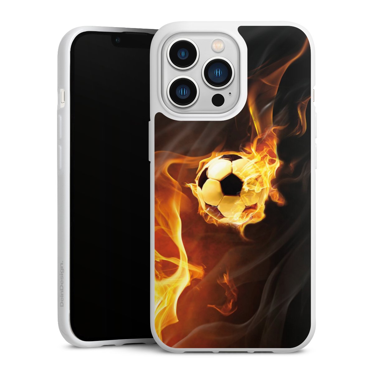 iPhone 13 Pro Handy Silikon Hülle Case weiß Handyhülle Ball Fire Soccer Silikon Case