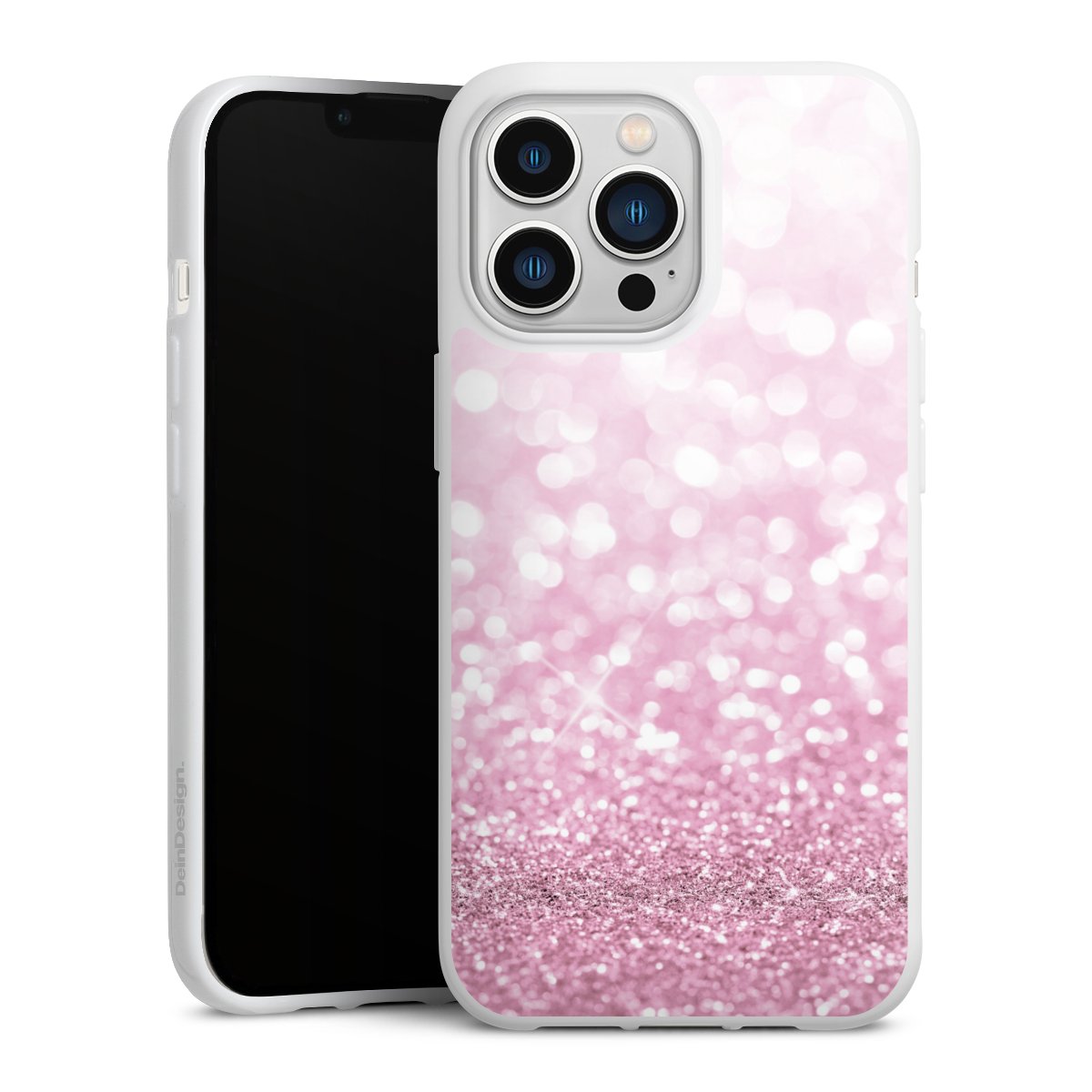 iPhone 13 Pro Handy Silikon Hülle Case weiß Handyhülle Glitzer Pink Shine Silikon Case