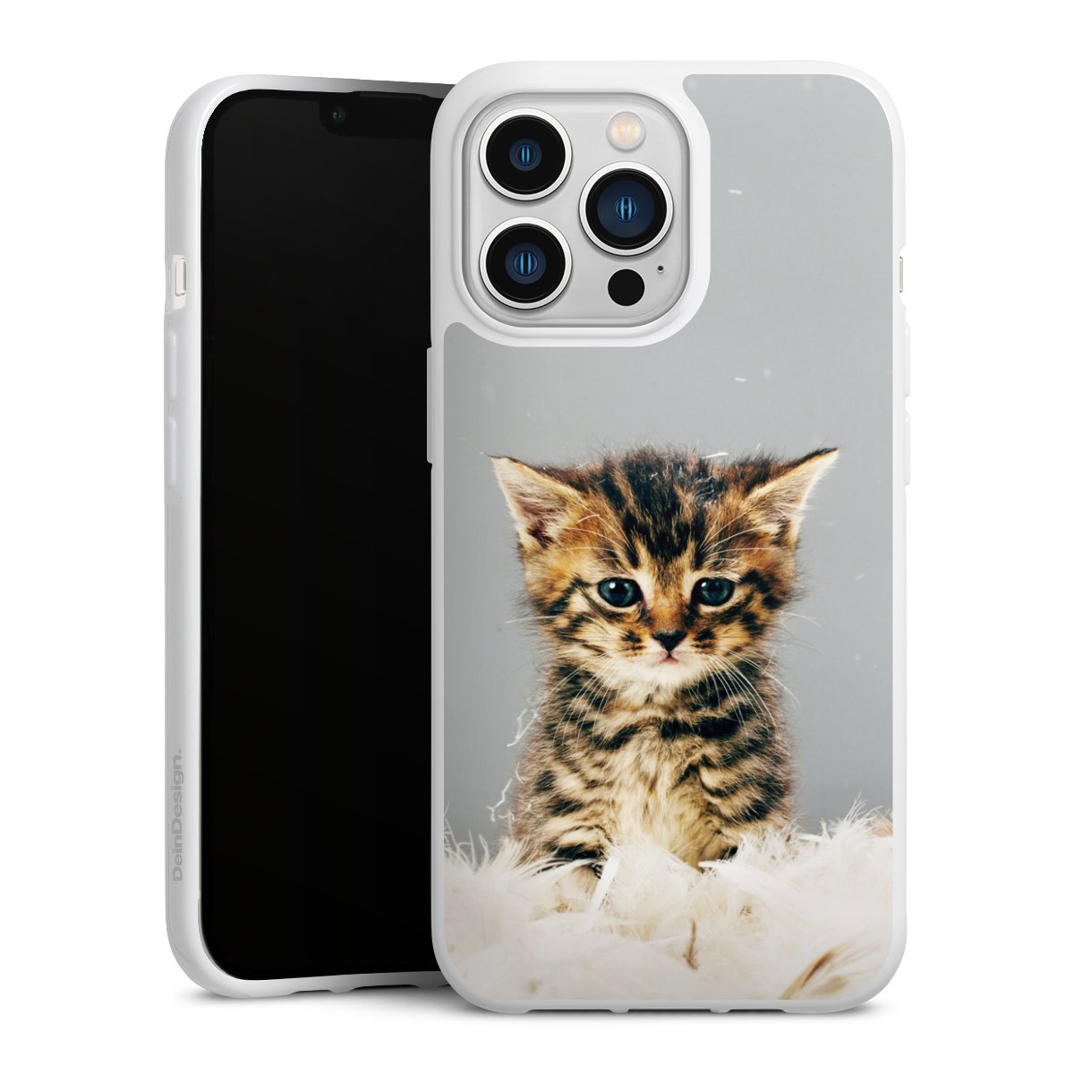 iPhone 13 Pro Handy Silikon Hülle Case weiß Handyhülle Cat Feather Pet Silikon Case