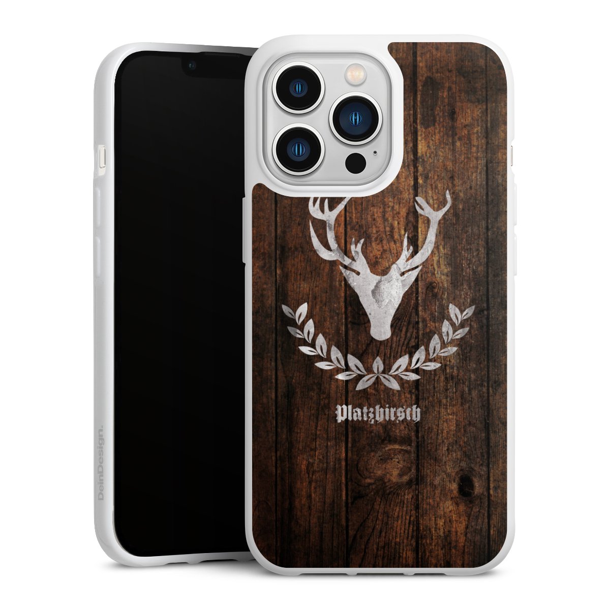 iPhone 13 Pro Handy Silikon Hülle Case weiß Handyhülle Deer Wood Wooden Look Silikon Case