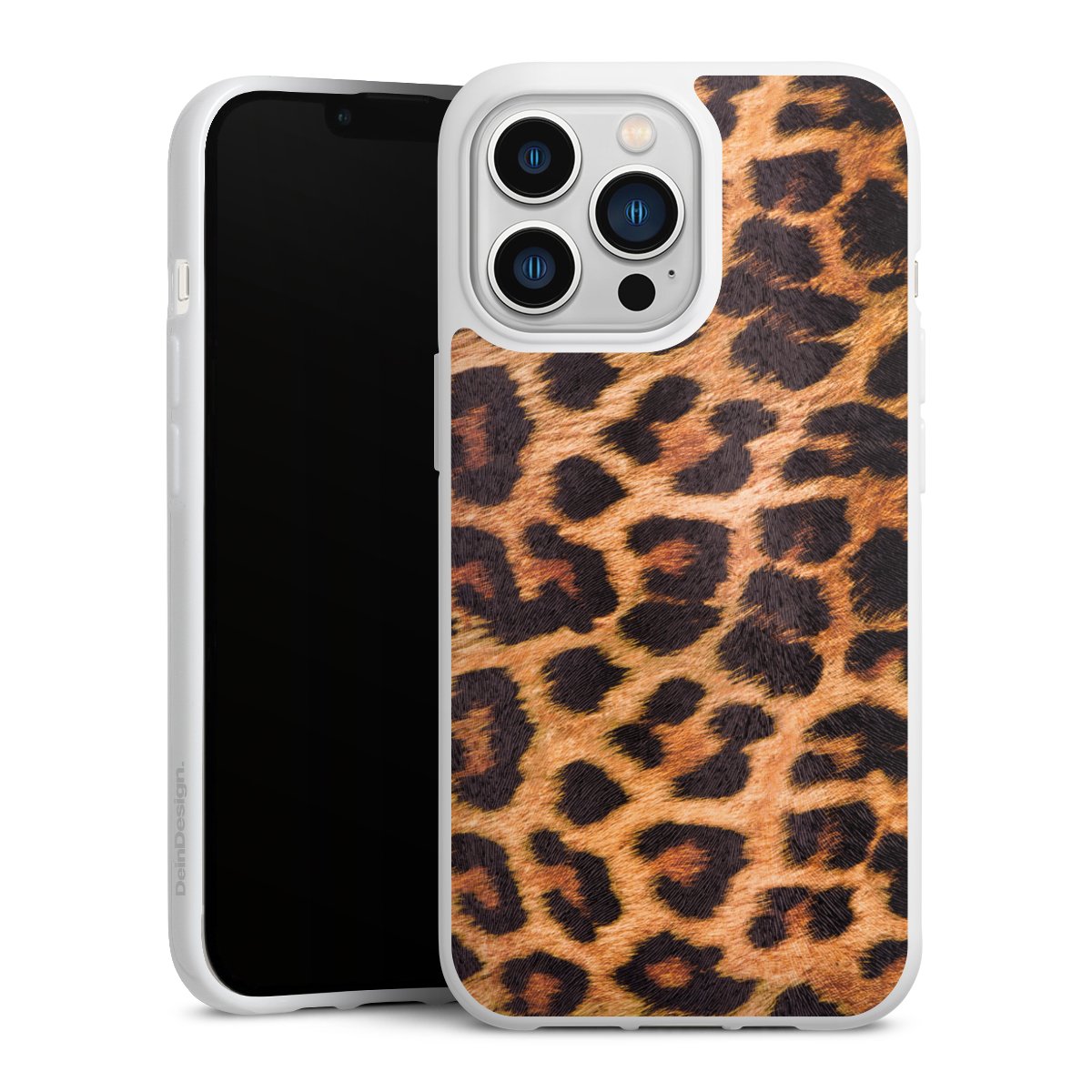 iPhone 13 Pro Handy Silikon Hülle Case weiß Handyhülle Animal Print Leopard Fur Silikon Case