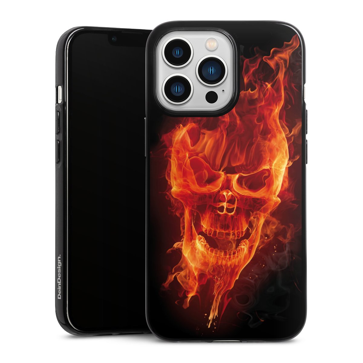 iPhone 13 Pro Handy Silikon Hülle Case schwarz Handyhülle Totenkopf Skull Fire