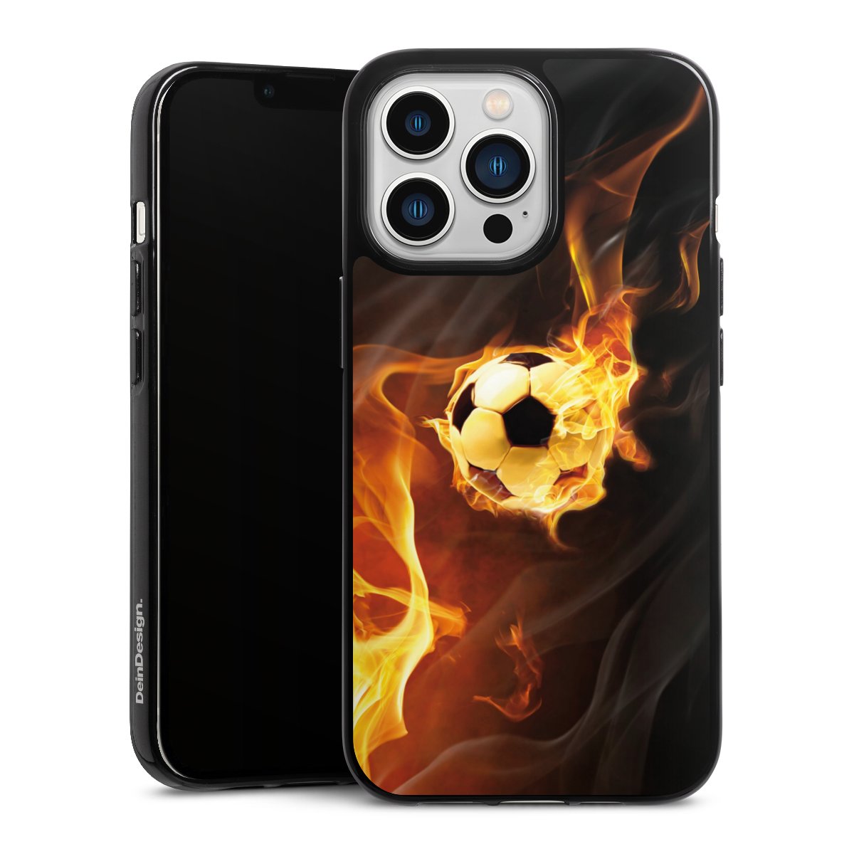 iPhone 13 Pro Handy Silikon Hülle Case schwarz Handyhülle Ball Fire Soccer