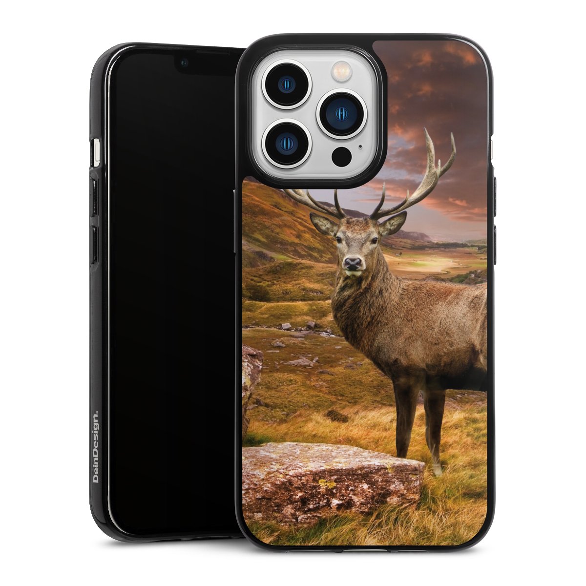 iPhone 13 Pro Handy Silikon Hülle Case schwarz Handyhülle Meadow Mountain Deer