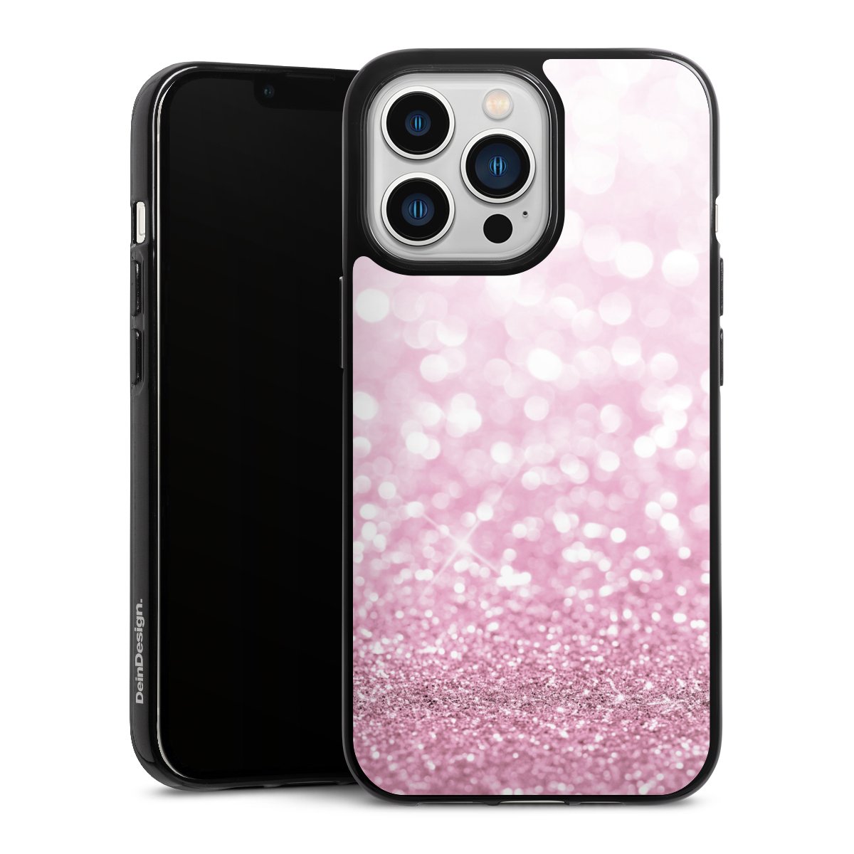 iPhone 13 Pro Handy Silikon Hülle Case schwarz Handyhülle Glitzer Pink Shine