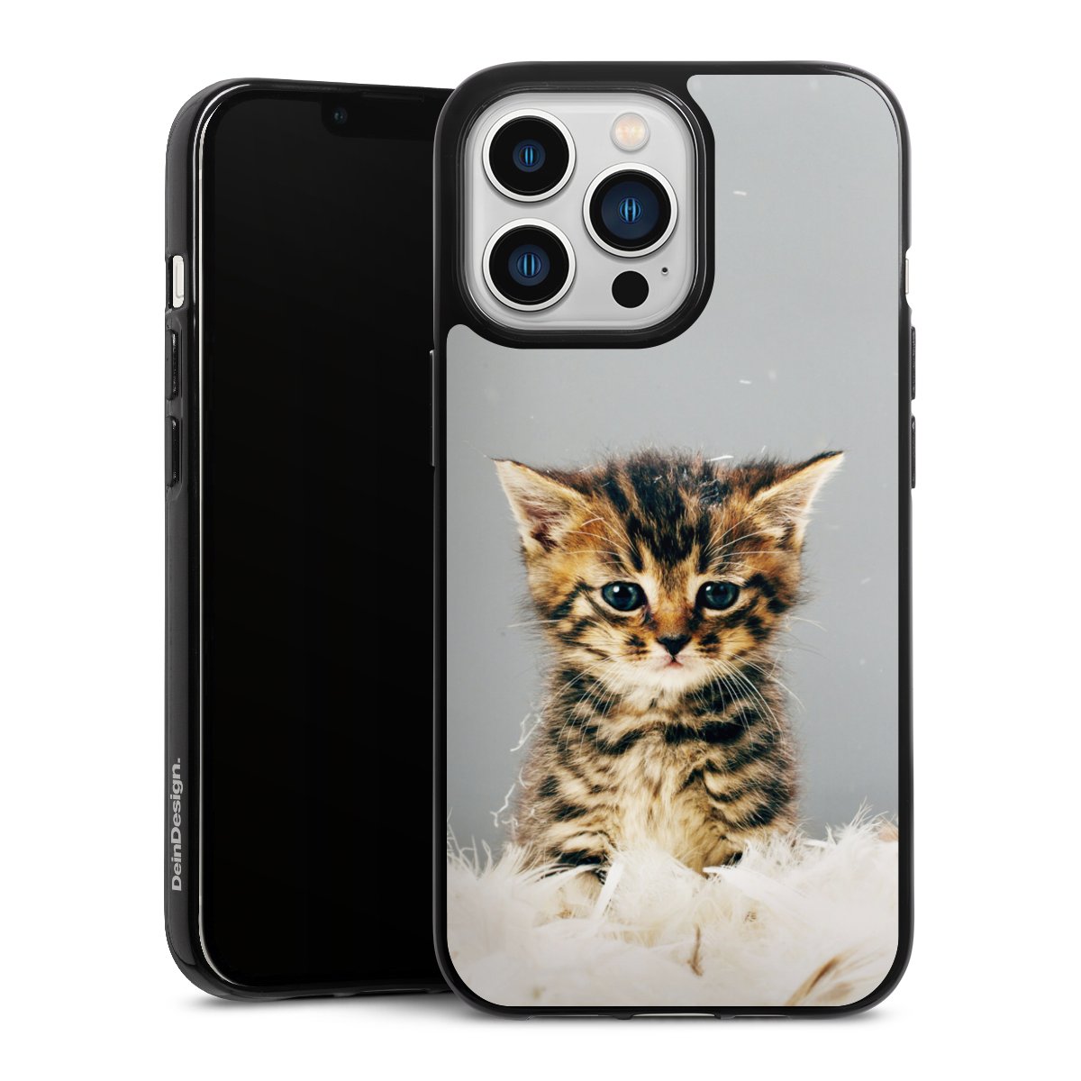 iPhone 13 Pro Handy Silikon Hülle Case schwarz Handyhülle Cat Feather Pet