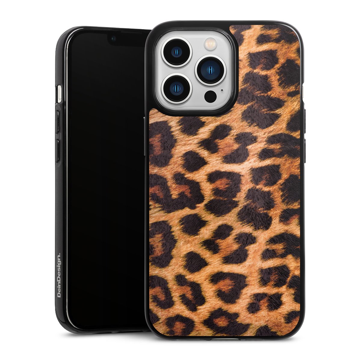 iPhone 13 Pro Handy Silikon Hülle Case schwarz Handyhülle Animal Print Leopard Fur