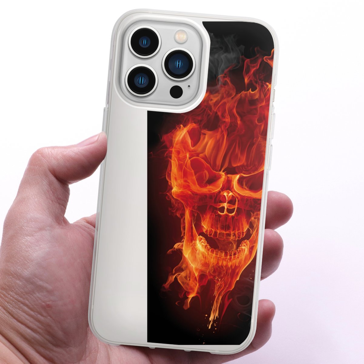 iPhone 13 Pro Handy Silikon Hülle Case transparent Handyhülle Totenkopf Skull Fire Silikon Case