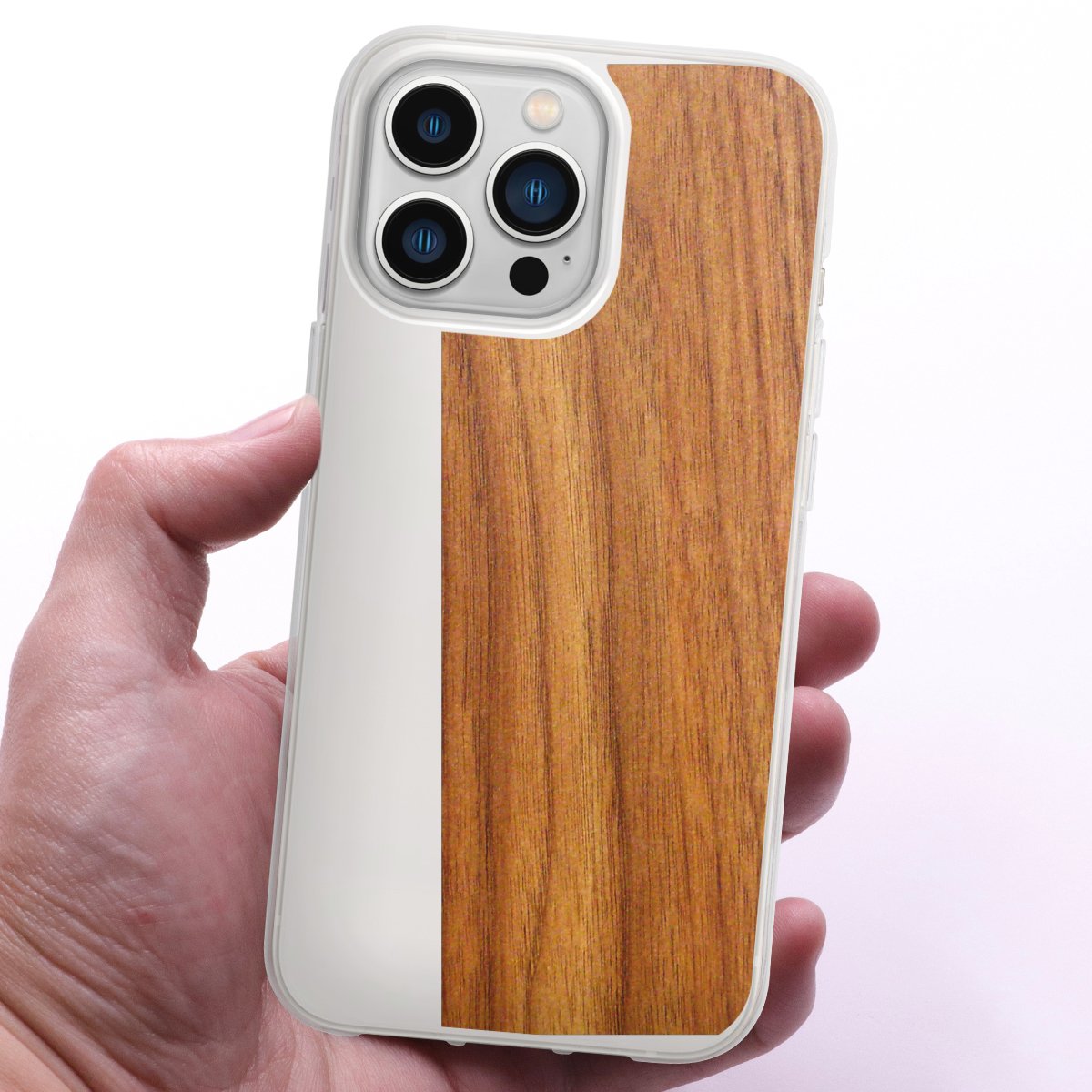 iPhone 13 Pro Handy Silikon Hülle Case transparent Handyhülle Wood Larch Wooden Look Silikon Case