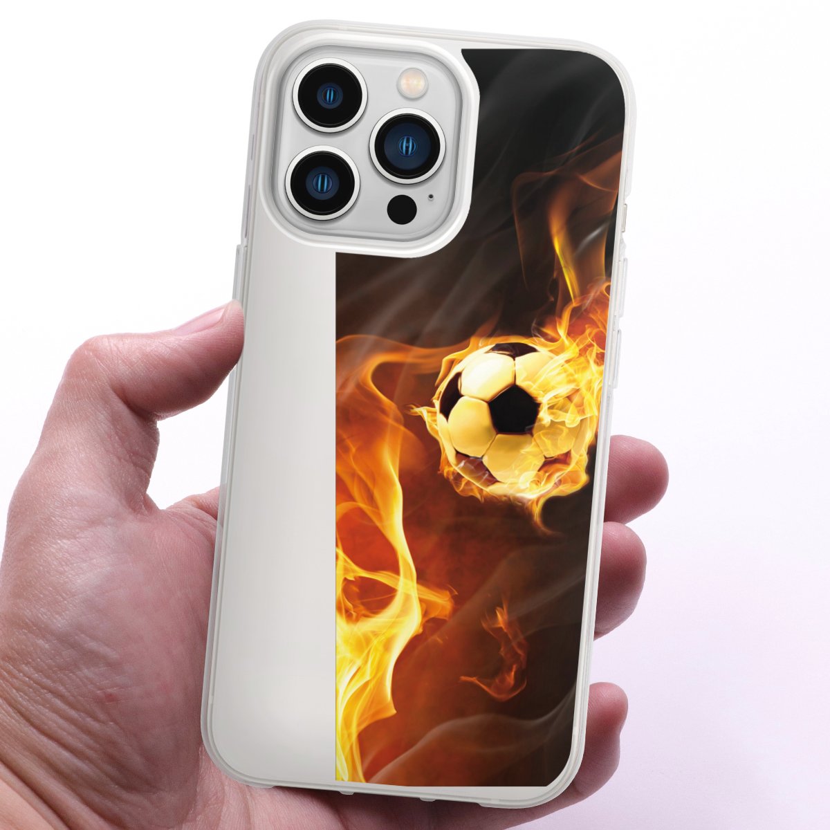 iPhone 13 Pro Handy Silikon Hülle Case transparent Handyhülle Ball Fire Soccer Silikon Case