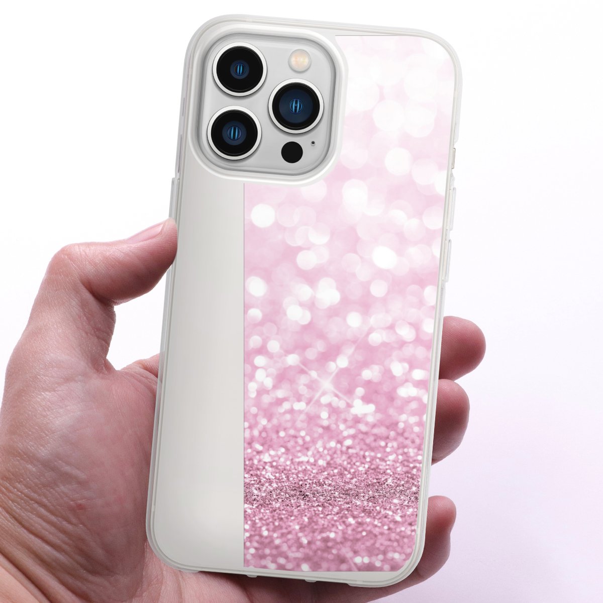 iPhone 13 Pro Handy Silikon Hülle Case transparent Handyhülle Glitzer Pink Shine Silikon Case