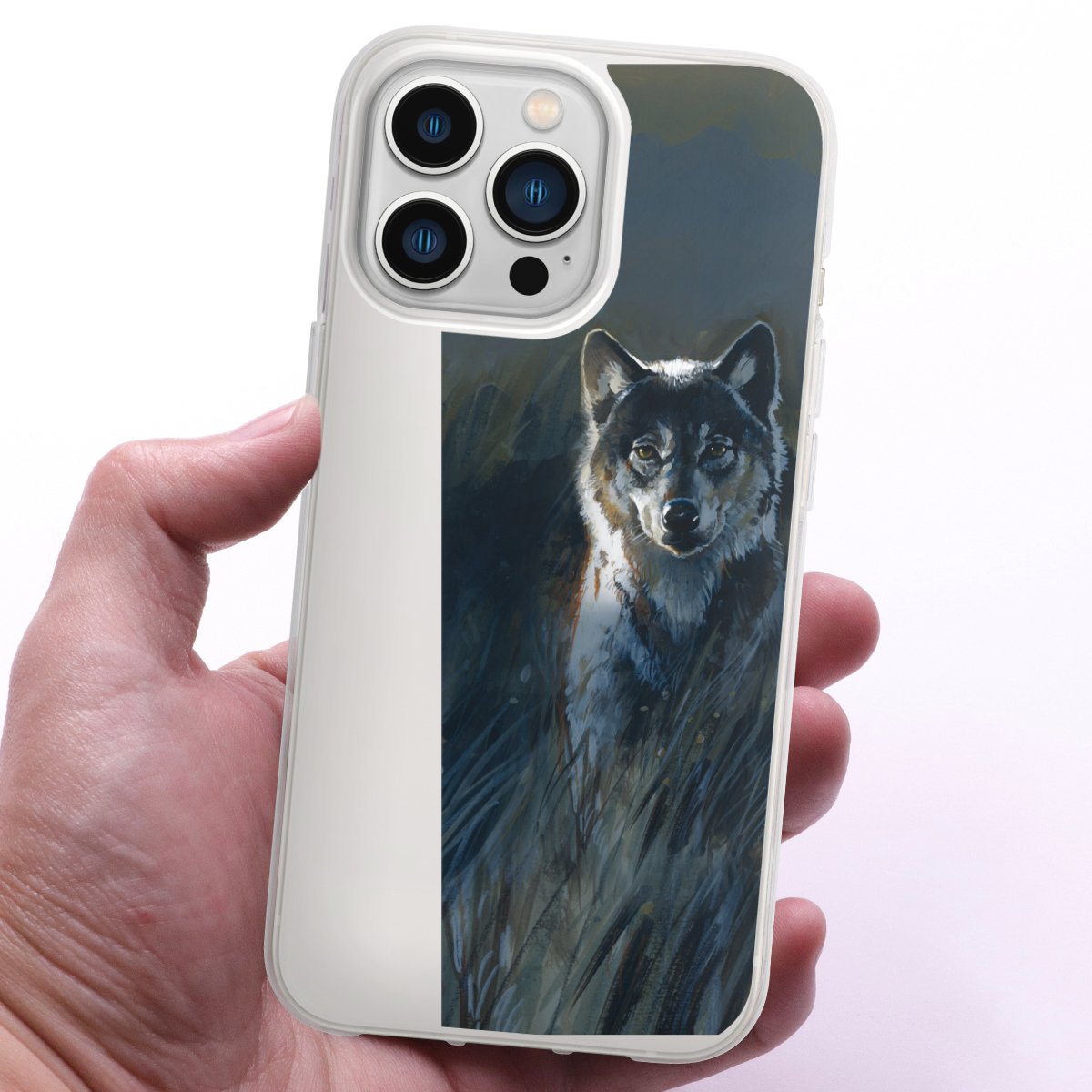 iPhone 13 Pro Handy Silikon Hülle Case transparent Handyhülle Nature Wolf Painting Silikon Case