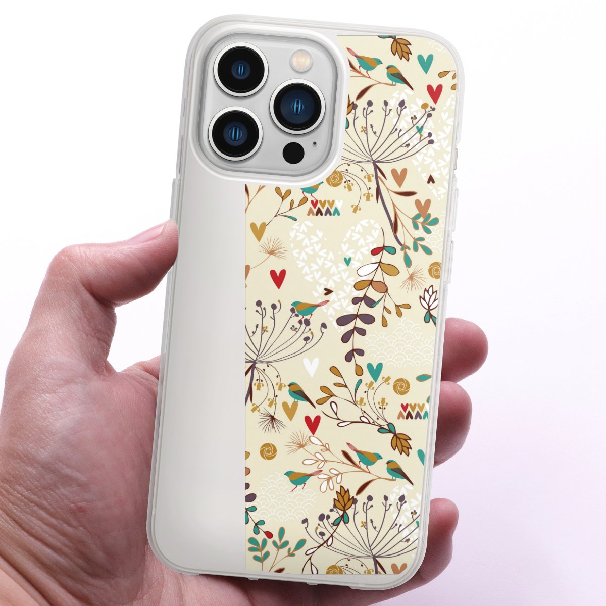 iPhone 13 Pro Handy Silikon Hülle Case transparent Handyhülle Bird Flowers Retro Silikon Case