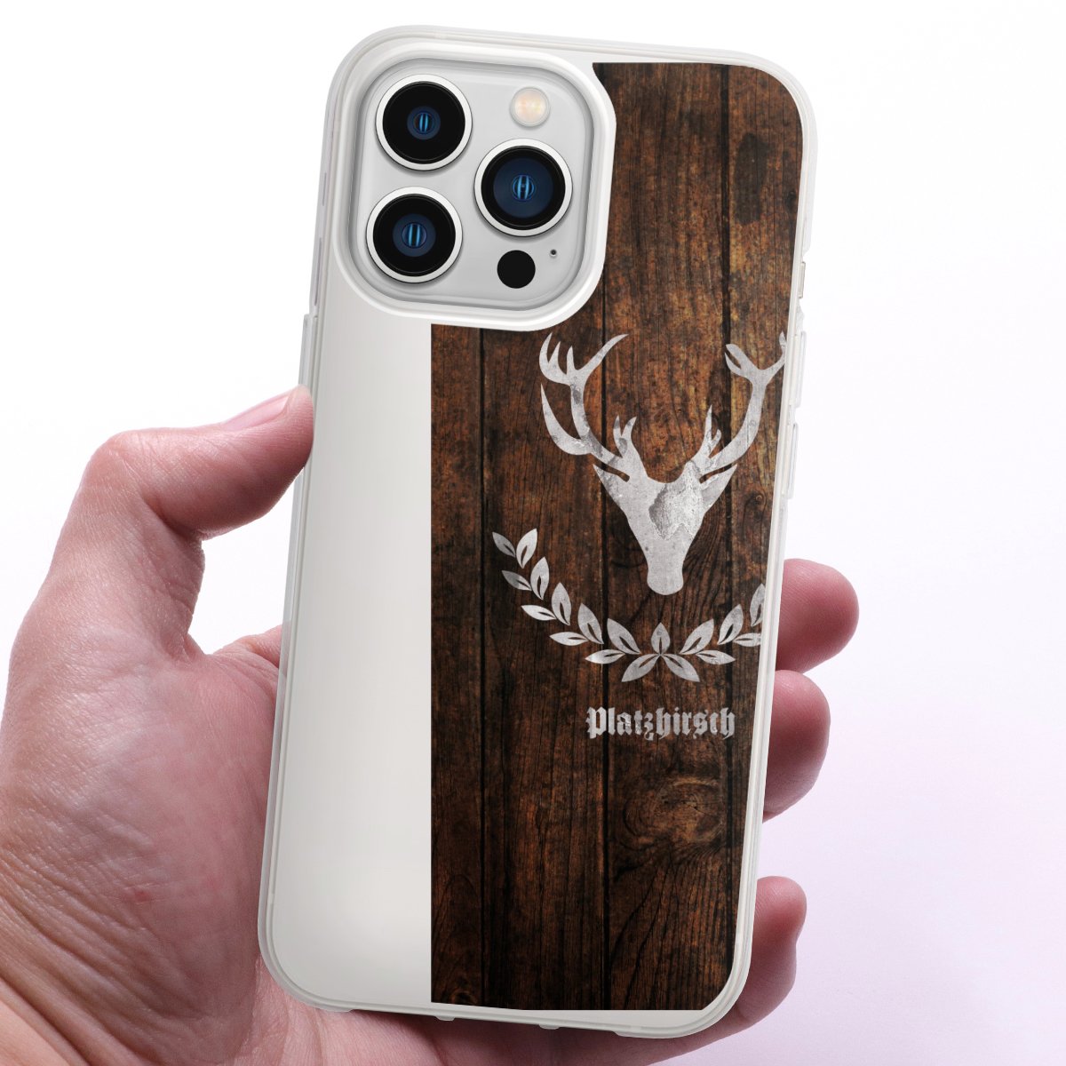 iPhone 13 Pro Handy Silikon Hülle Case transparent Handyhülle Deer Wood Wooden Look Silikon Case