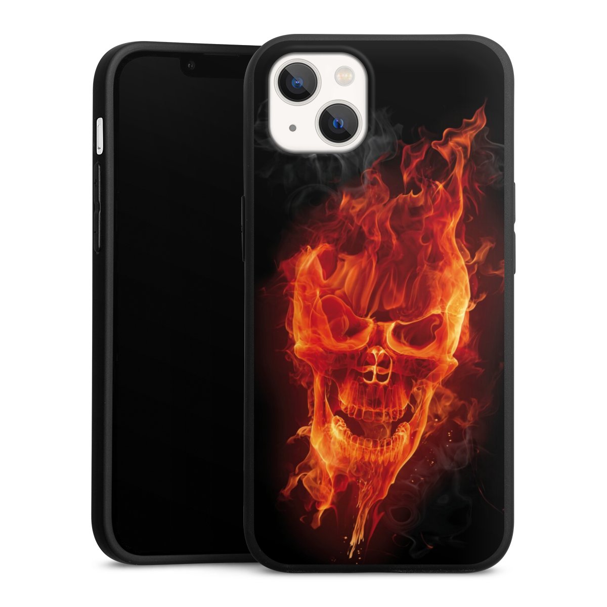 iPhone 13 Handy Premium Silikon Hülle Handyhülle schwarz Case Totenkopf Skull Fire Silikon Premium Case