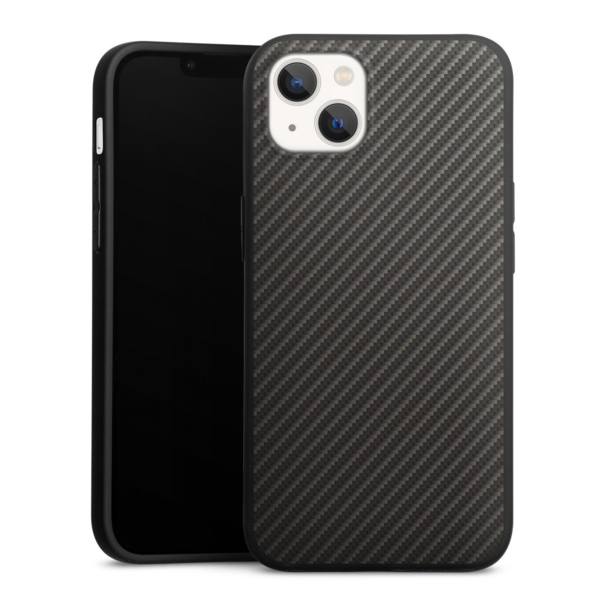 iPhone 13 Handy Premium Silikon Hülle Handyhülle schwarz Case Metallic Look Carbon Muster Silikon Premium Case