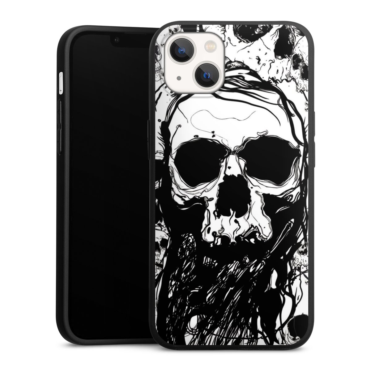 iPhone 13 Handy Premium Silikon Hülle Handyhülle schwarz Case Totenkopf Halloween Silikon Premium Case