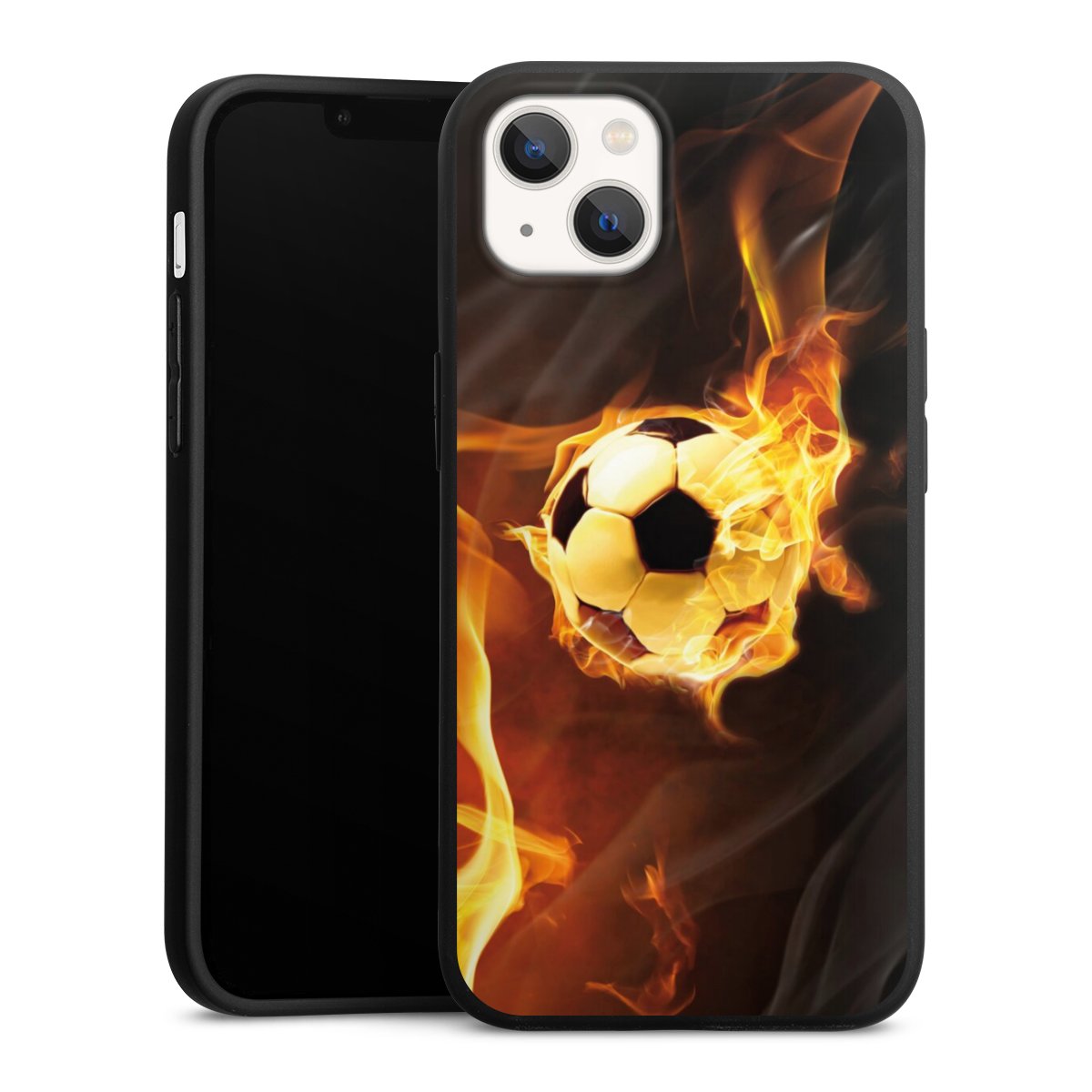 iPhone 13 Handy Premium Silikon Hülle Handyhülle schwarz Case Ball Fire Soccer Silikon Premium Case