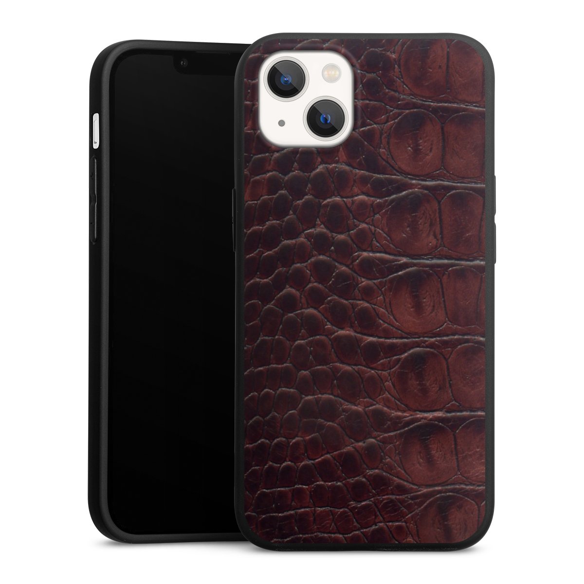 iPhone 13 Handy Premium Silikon Hülle Handyhülle schwarz Case Crocodile Animal Print Leather Silikon Premium Case