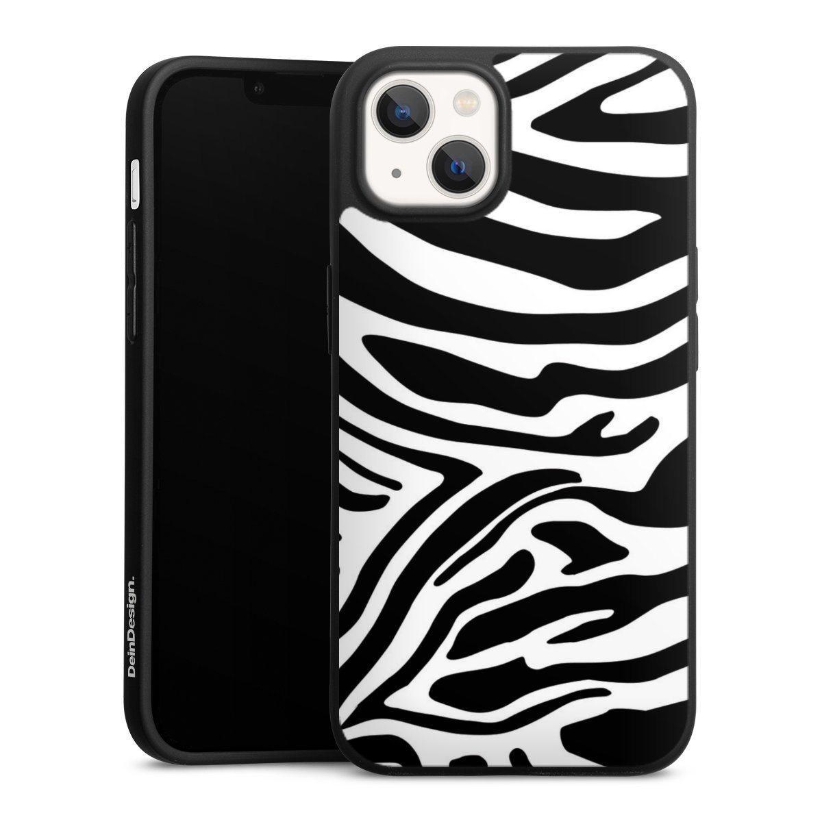 iPhone 13 Handy Premium Silikon Hülle Handyhülle schwarz Case Zebra Animal Look Animal Print Silikon Premium Case