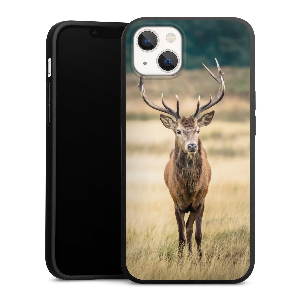 iPhone 13 Handy Premium Silikon Hülle Handyhülle schwarz Case Deer Meadow Forrest Silikon Premium Case