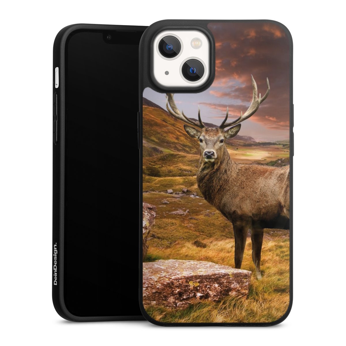 iPhone 13 Handy Premium Silikon Hülle Handyhülle schwarz Case Meadow Mountain Deer Silikon Premium Case