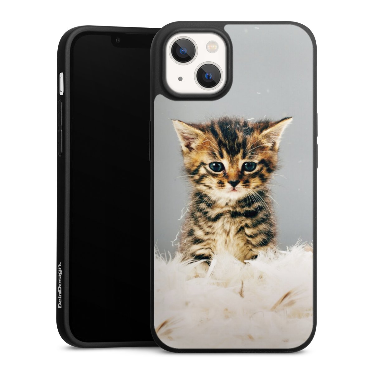 iPhone 13 Handy Premium Silikon Hülle Handyhülle schwarz Case Cat Feather Pet Silikon Premium Case