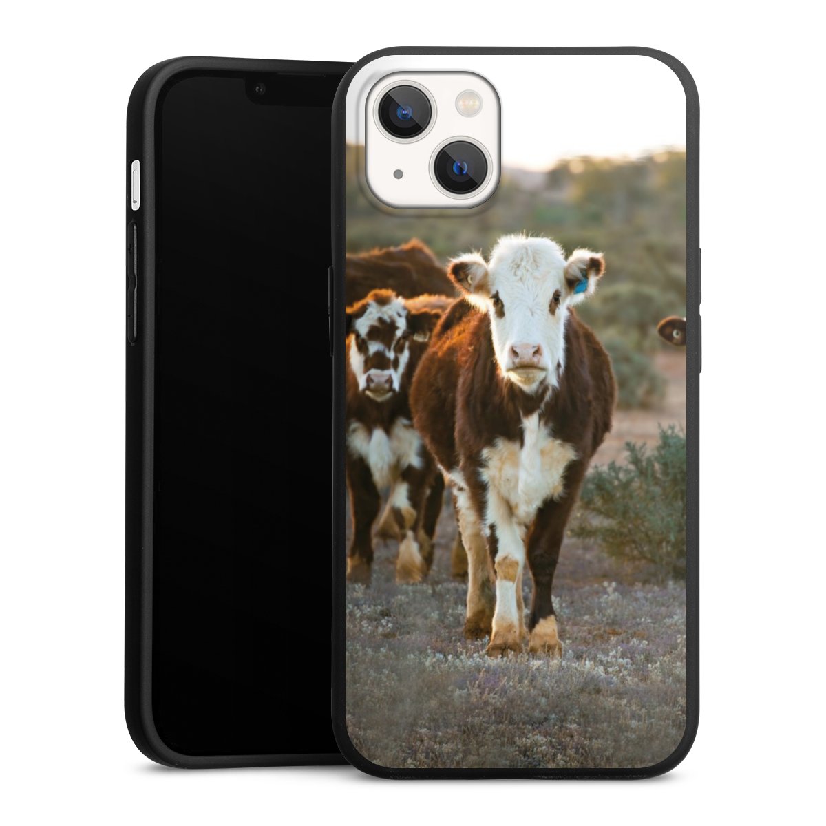 iPhone 13 Handy Premium Silikon Hülle Handyhülle schwarz Case Cow Farmer Calf Silikon Premium Case