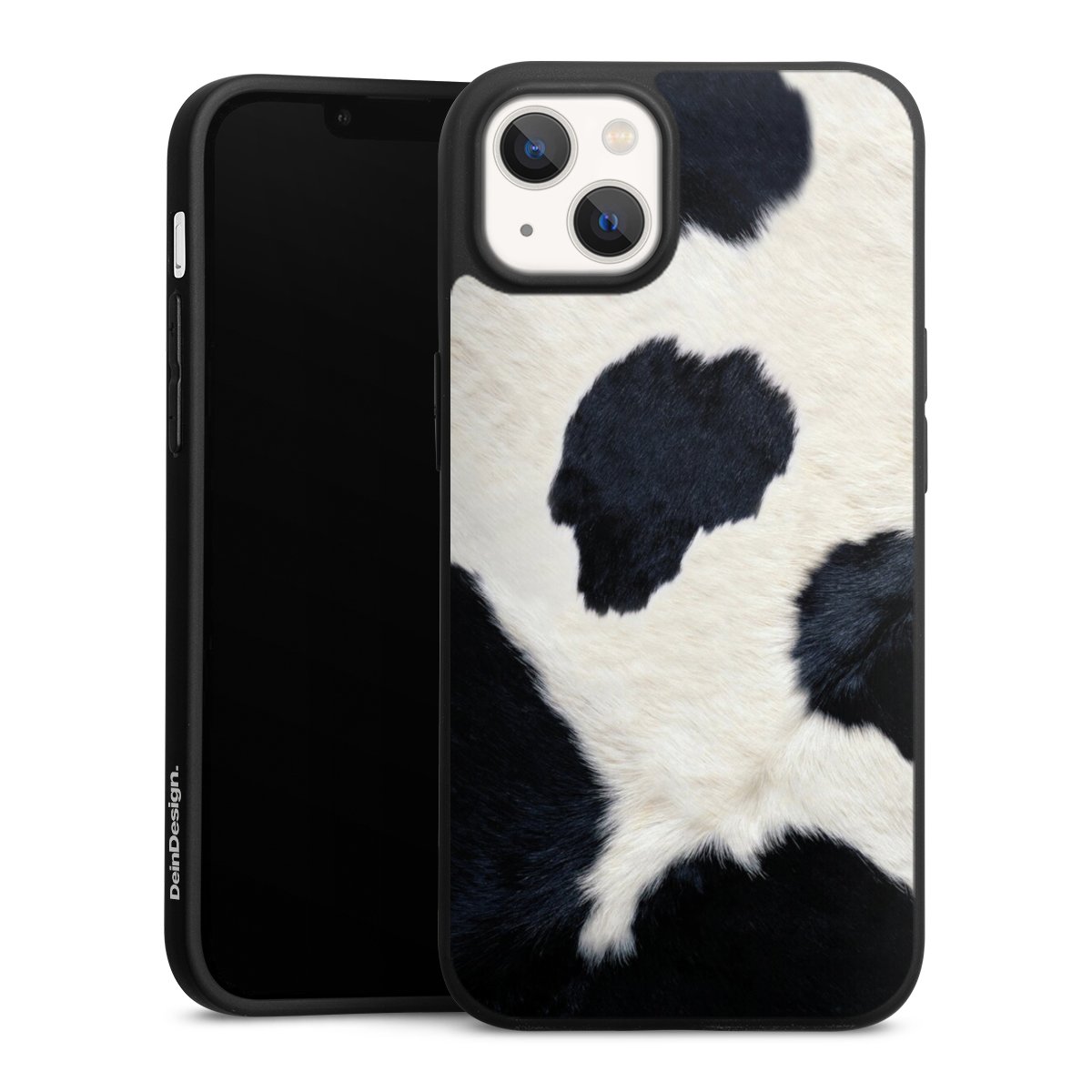 iPhone 13 Handy Premium Silikon Hülle Handyhülle schwarz Case Animal Look Animal Print Cow Skin Silikon Premium Case