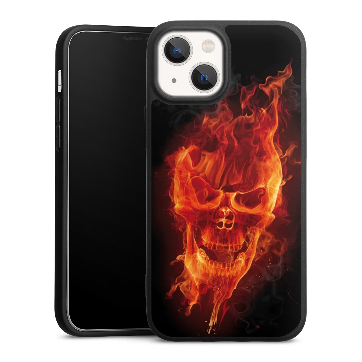 iPhone 13 Mini Handy Premium Silikon Hülle Handyhülle schwarz Case Totenkopf Skull Fire Silikon Premium Case