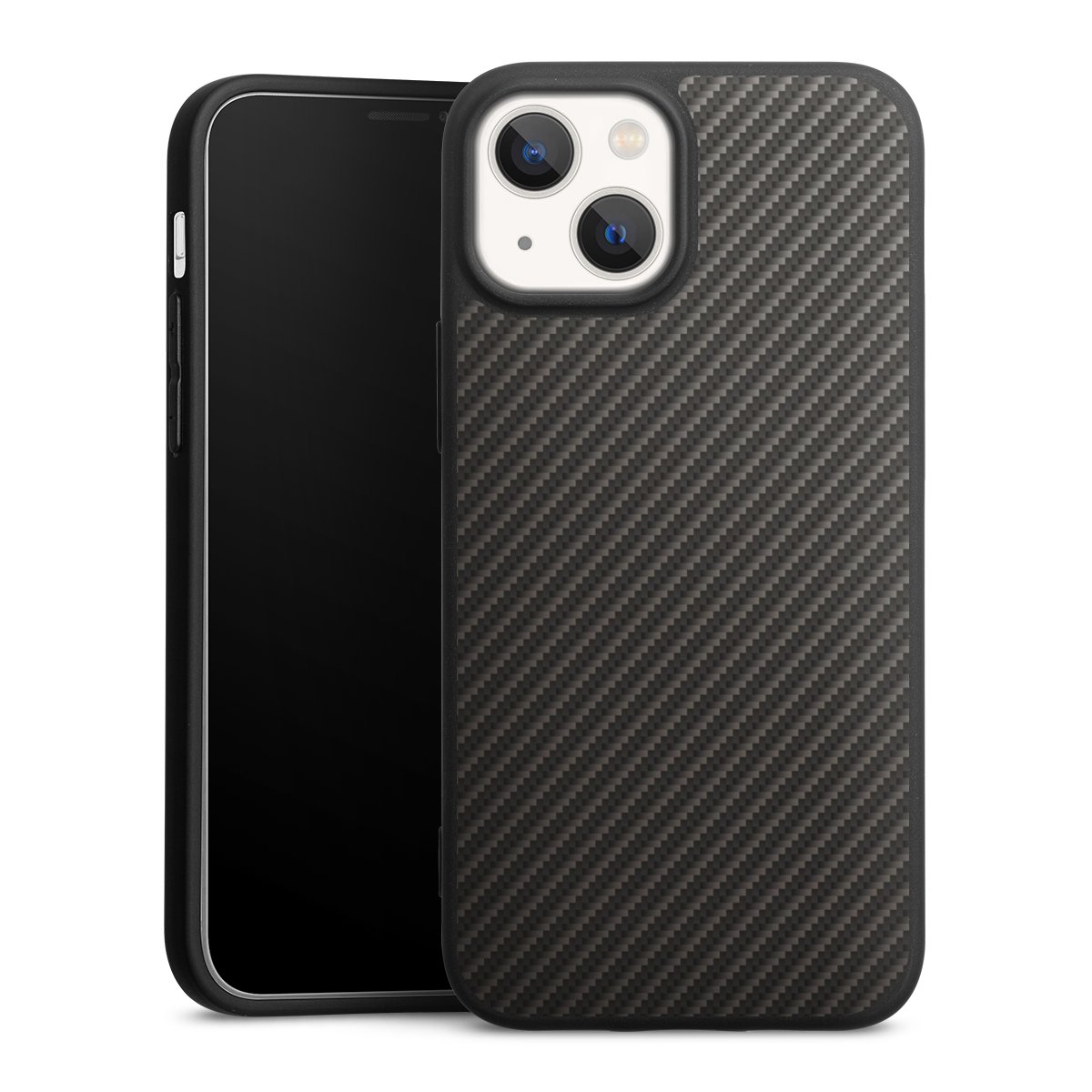 iPhone 13 Mini Handy Premium Silikon Hülle Handyhülle schwarz Case Metallic Look Carbon Muster Silikon Premium Case