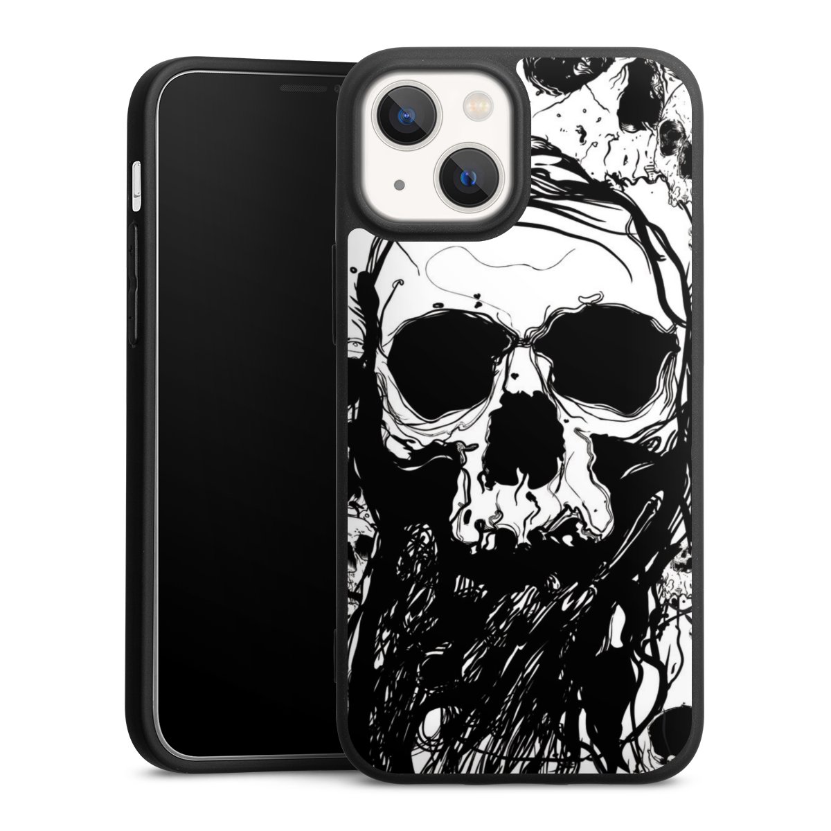 iPhone 13 Mini Handy Premium Silikon Hülle Handyhülle schwarz Case Totenkopf Halloween Silikon Premium Case