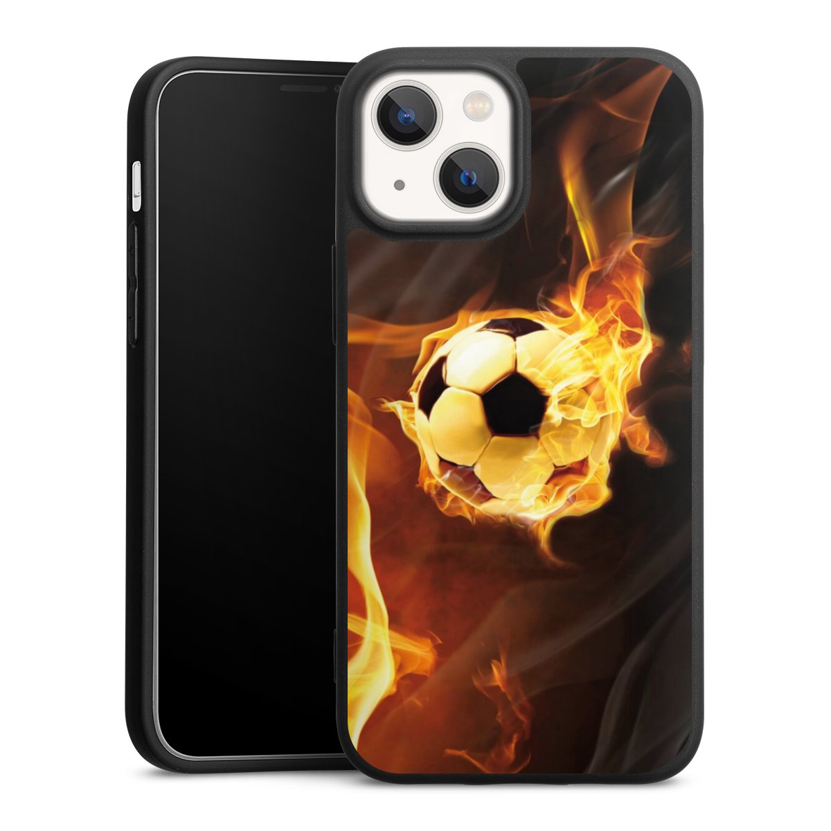 iPhone 13 Mini Handy Premium Silikon Hülle Handyhülle schwarz Case Ball Fire Soccer Silikon Premium Case