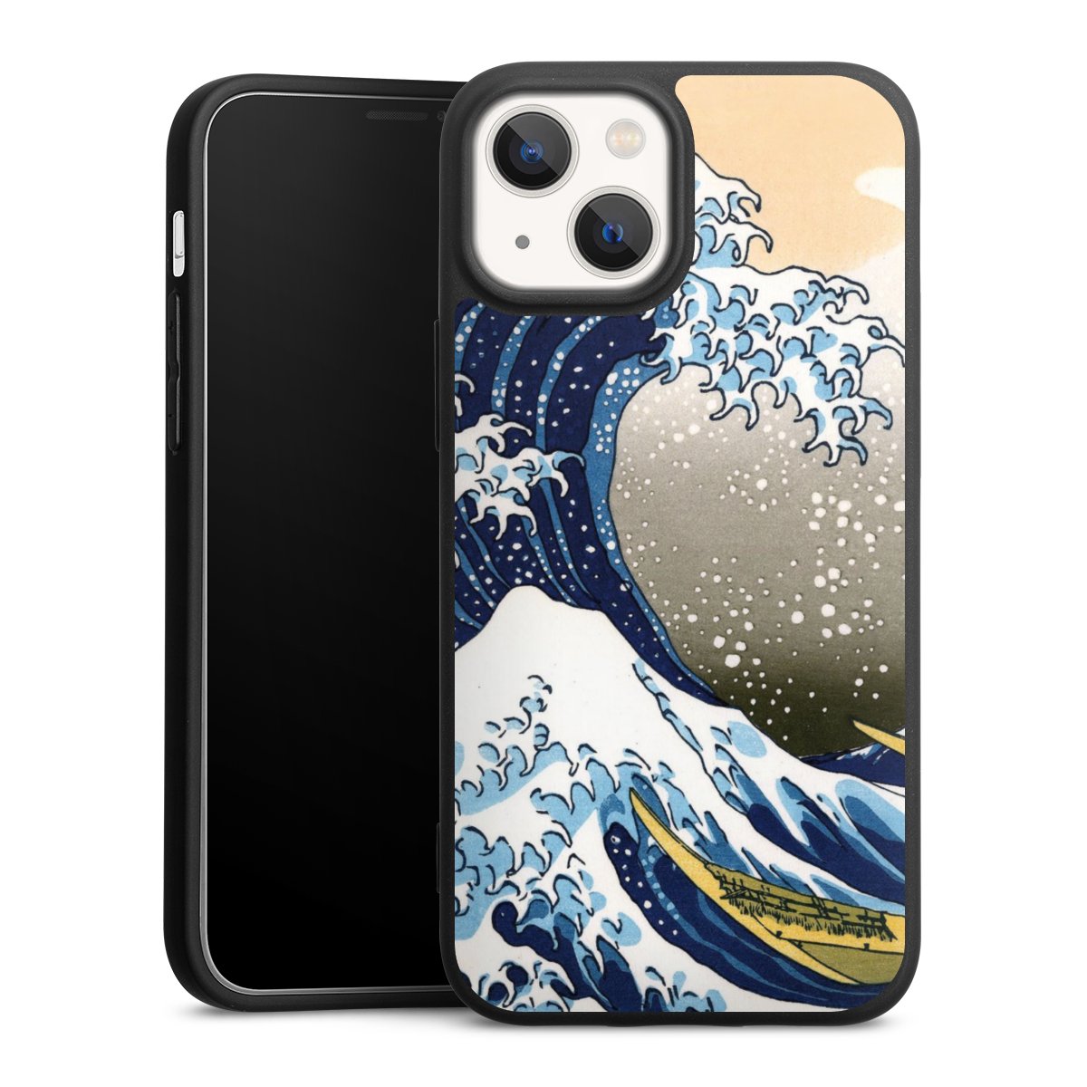 iPhone 13 Mini Handy Premium Silikon Hülle Handyhülle schwarz Case Kunst Katsushika Hokusai Die Große Welle Vor Kanagawa Silikon Premium Case