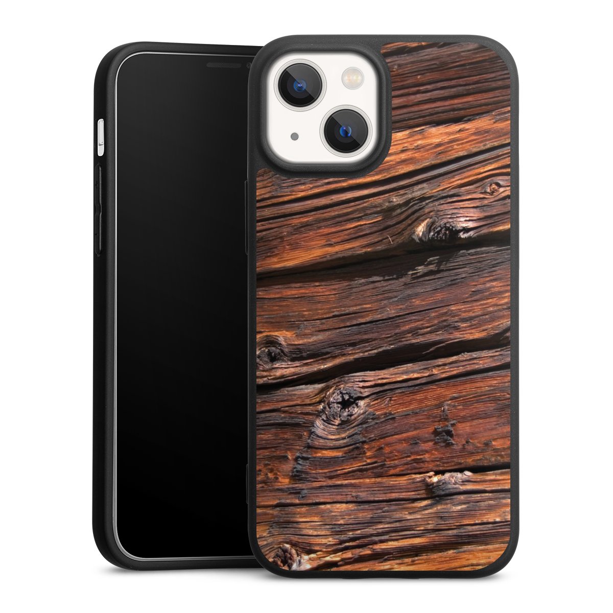 iPhone 13 Mini Handy Premium Silikon Hülle Handyhülle schwarz Case Beams Wooden Look Wood Silikon Premium Case