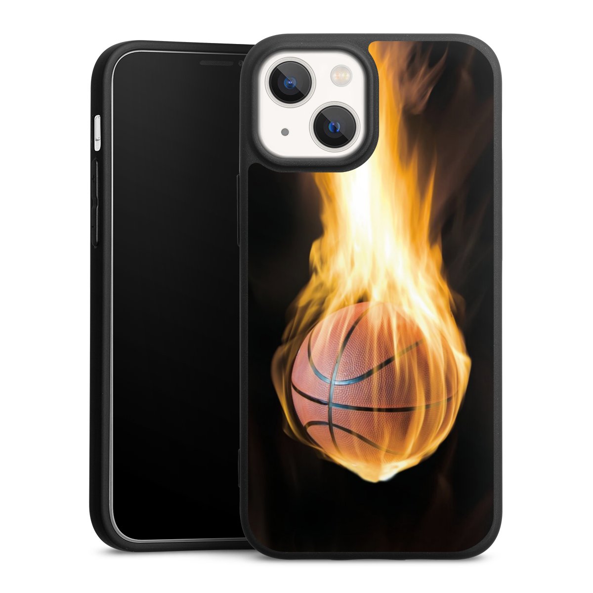 iPhone 13 Mini Handy Premium Silikon Hülle Handyhülle schwarz Case Basketball Sports Fire Silikon Premium Case