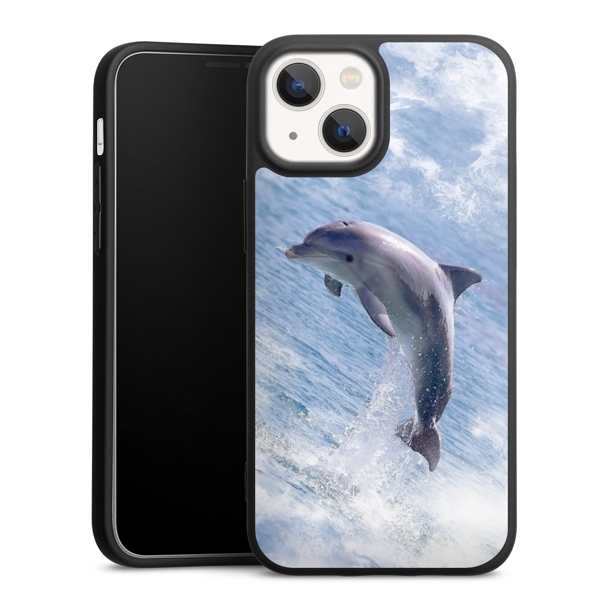 iPhone 13 Mini Handy Premium Silikon Hülle Handyhülle schwarz Case Dolphin Ocean Wale Silikon Premium Case