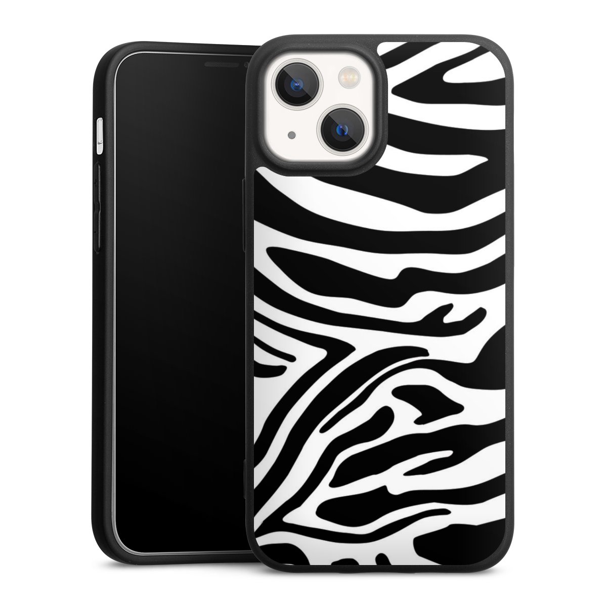 iPhone 13 Mini Handy Premium Silikon Hülle Handyhülle schwarz Case Zebra Animal Look Animal Print Silikon Premium Case