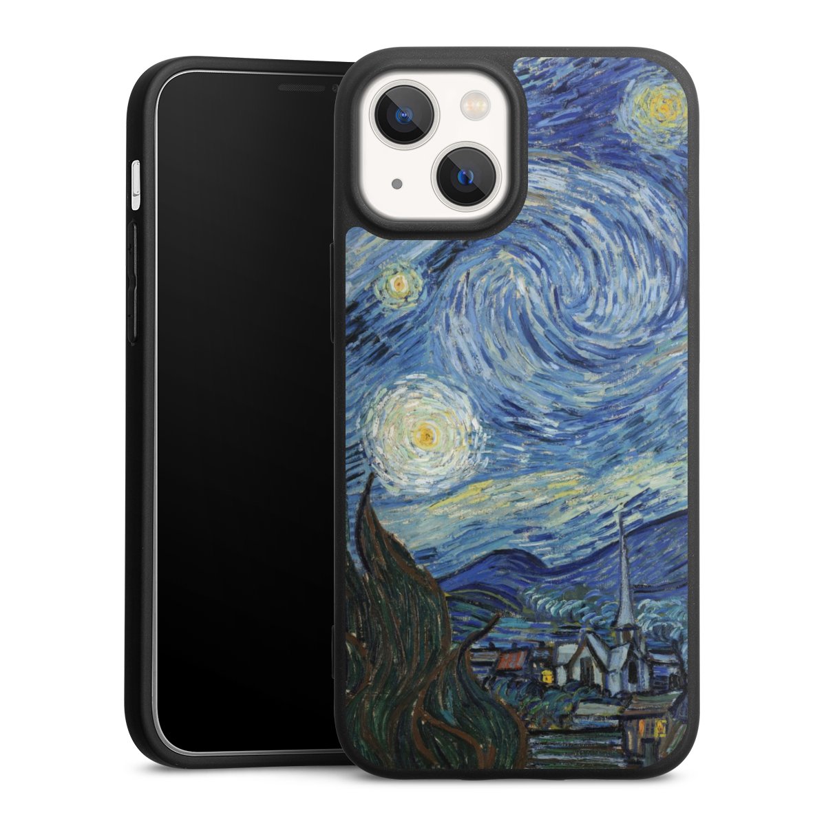 iPhone 13 Mini Handy Premium Silikon Hülle Handyhülle schwarz Case The Starry Night Kunst Vincent Van Gogh Silikon Premium Case