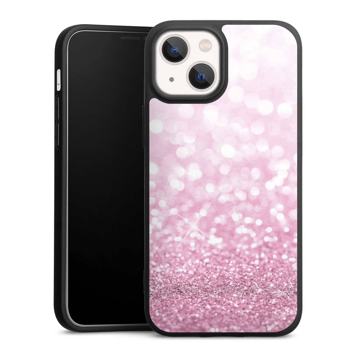 iPhone 13 Mini Handy Premium Silikon Hülle Handyhülle schwarz Case Glitzer Pink Shine Silikon Premium Case