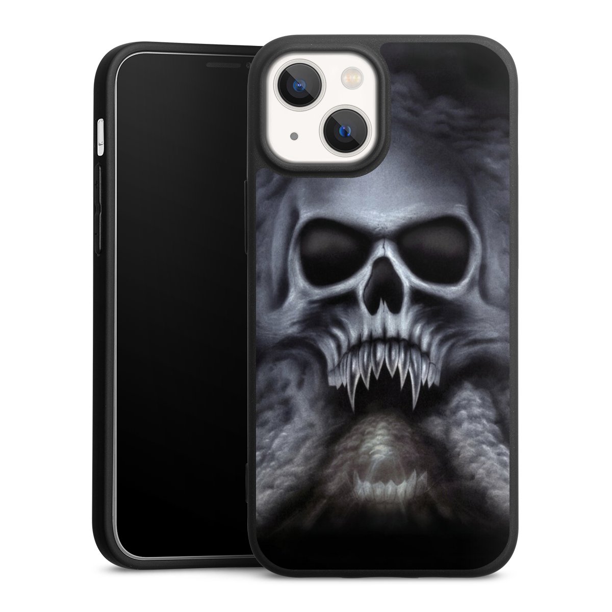 iPhone 13 Mini Handy Premium Silikon Hülle Handyhülle schwarz Case Totenkopf Skull Silikon Premium Case